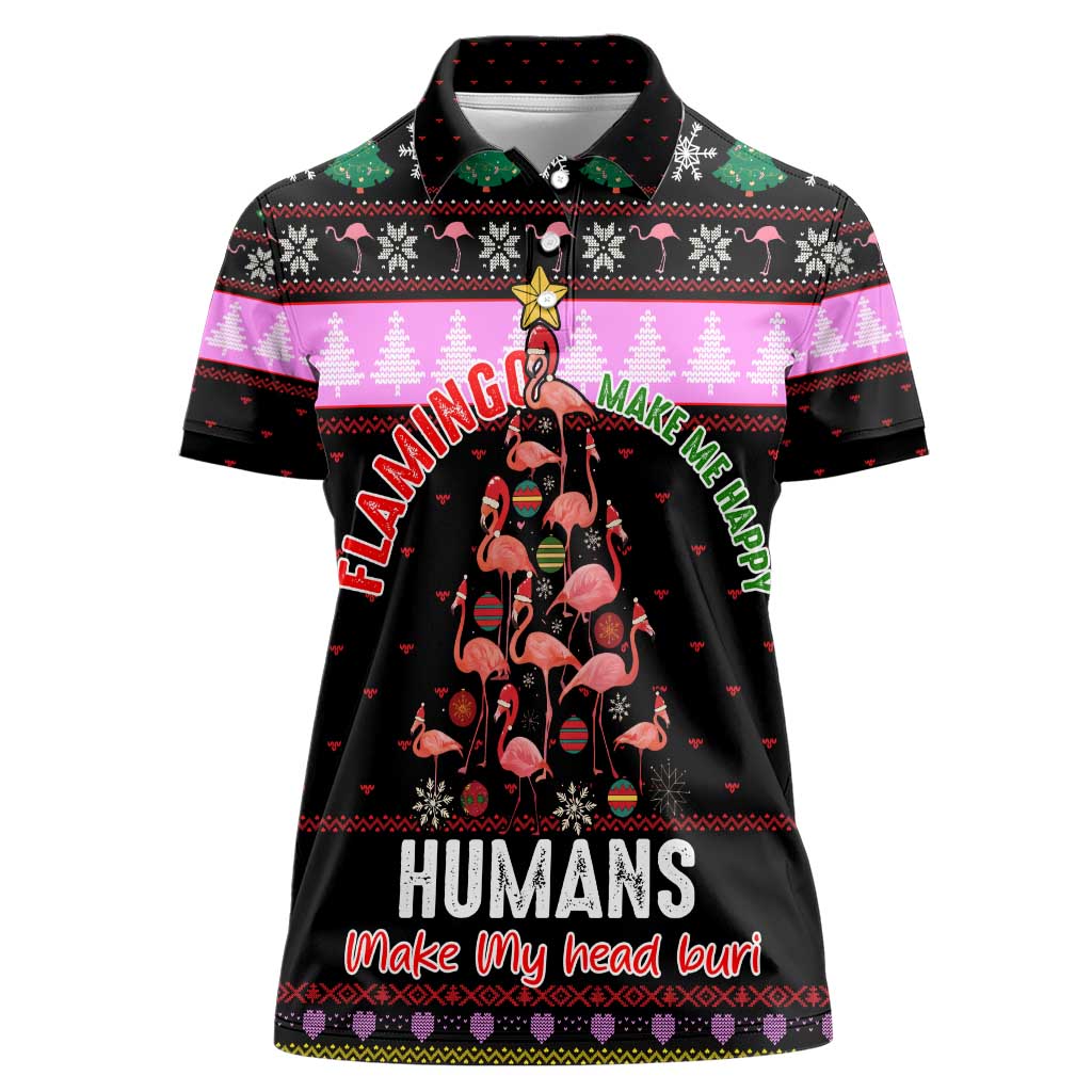 Flamingo Make Me Happy Christmas Women Polo Shirt Funny Xmas Holiday Patterns - Wonder Print Shop