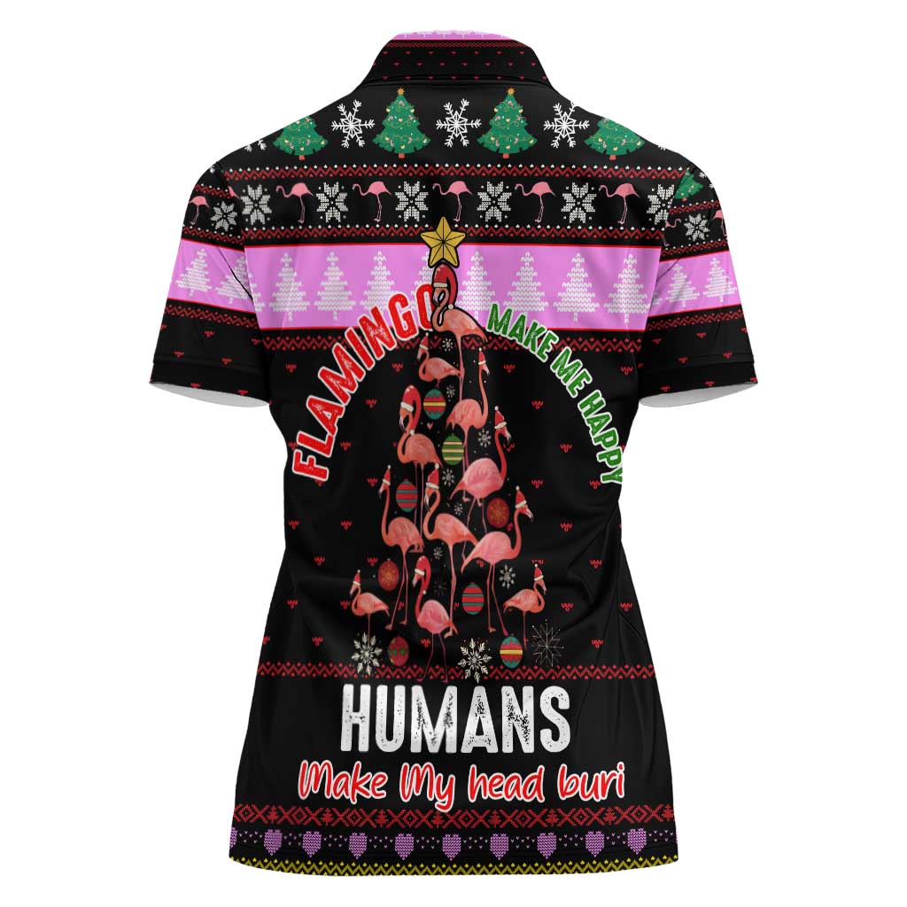 Flamingo Make Me Happy Christmas Women Polo Shirt Funny Xmas Holiday Patterns - Wonder Print Shop