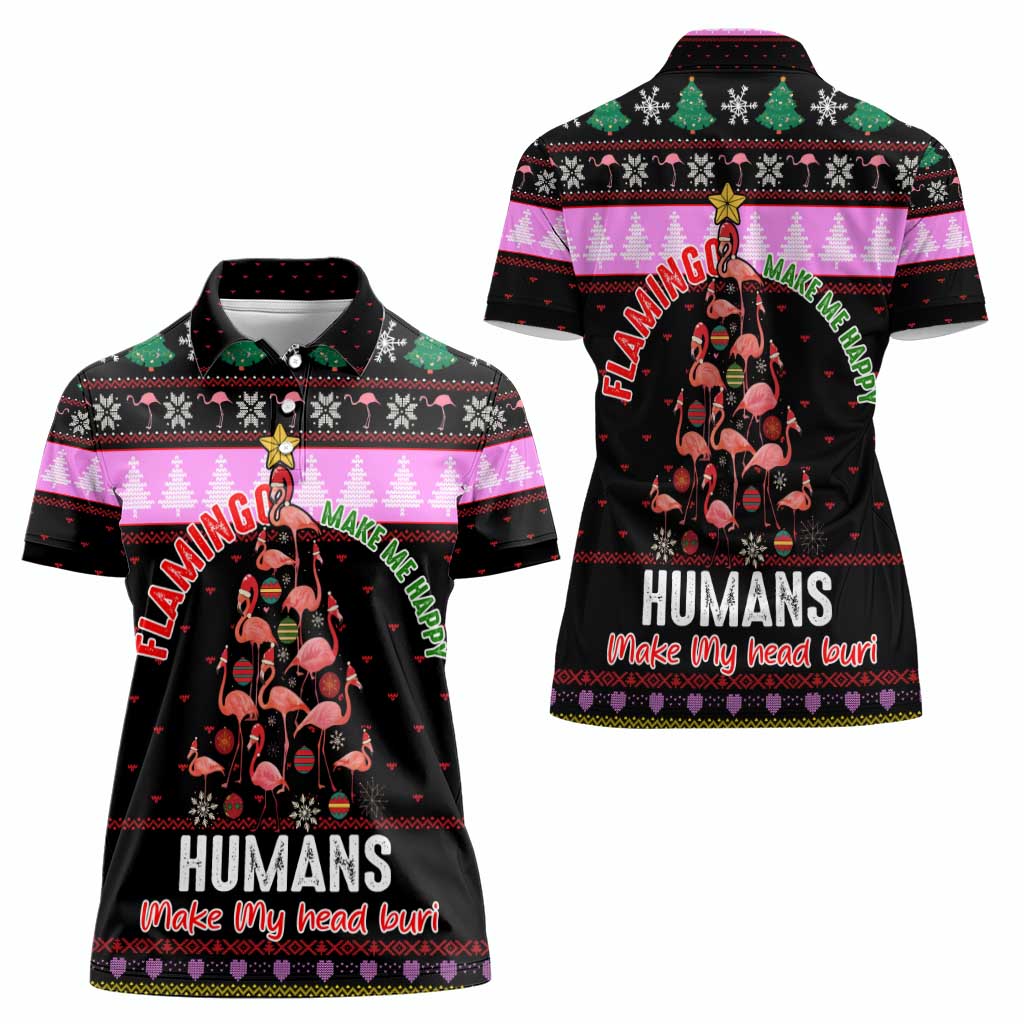 Flamingo Make Me Happy Christmas Women Polo Shirt Funny Xmas Holiday Patterns - Wonder Print Shop