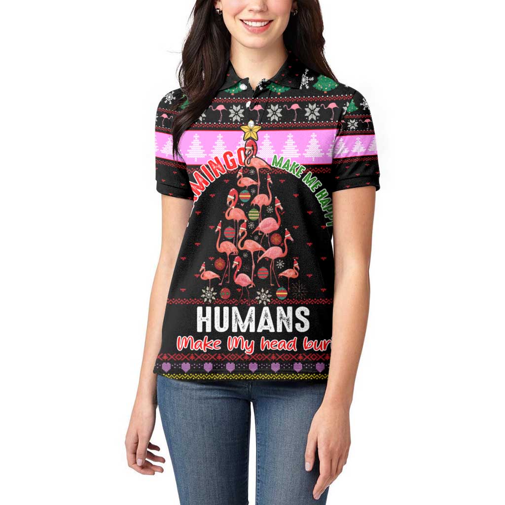 Flamingo Make Me Happy Christmas Women Polo Shirt Funny Xmas Holiday Patterns - Wonder Print Shop