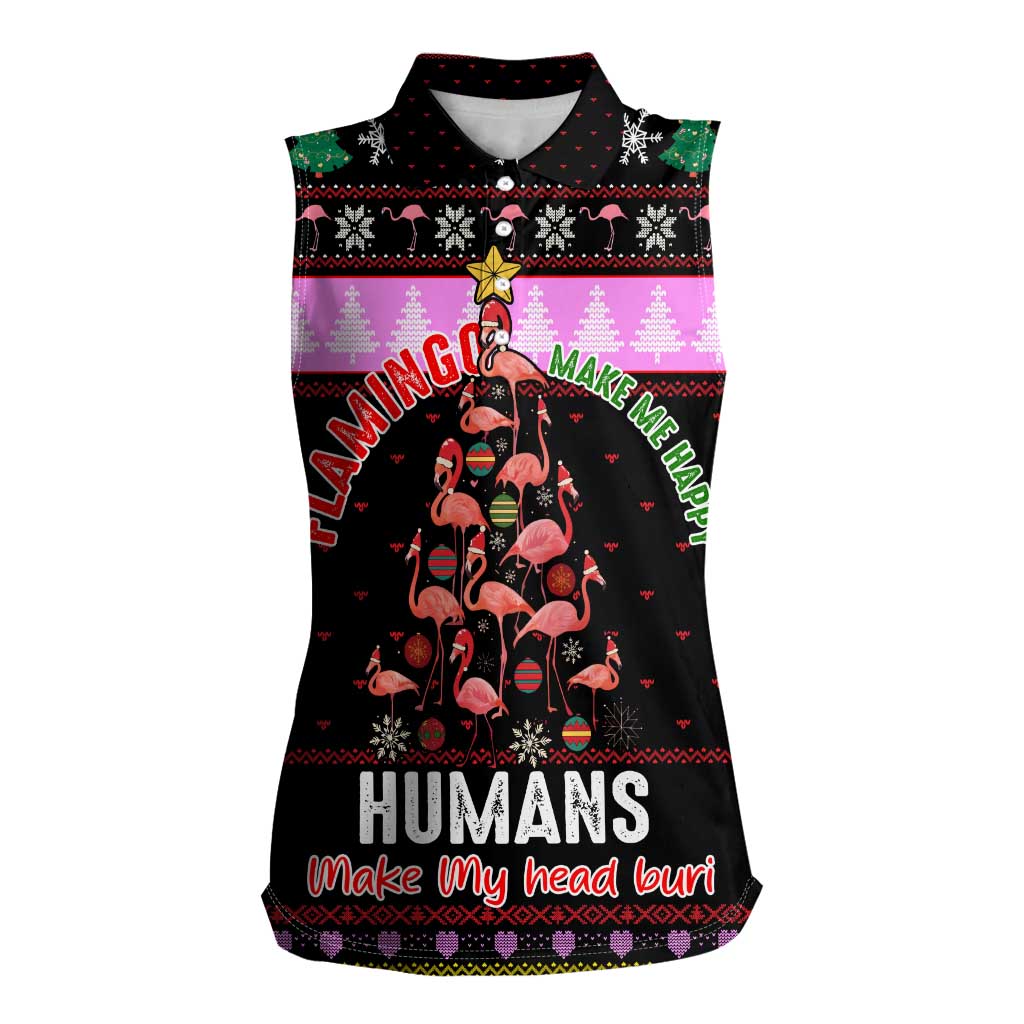 Flamingo Make Me Happy Christmas Women Sleeveless Polo Shirt Funny Xmas Holiday Patterns - Wonder Print Shop