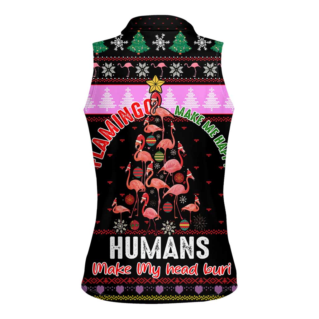 Flamingo Make Me Happy Christmas Women Sleeveless Polo Shirt Funny Xmas Holiday Patterns - Wonder Print Shop