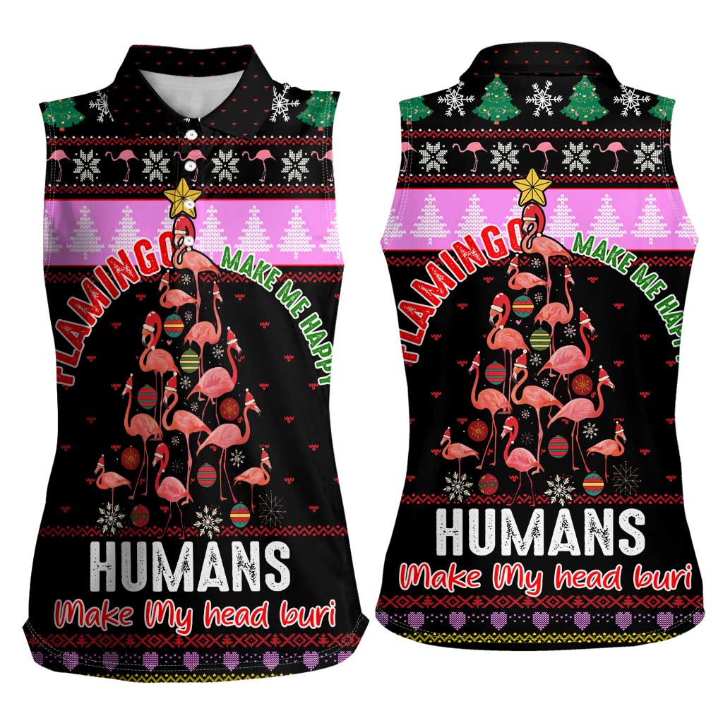 Flamingo Make Me Happy Christmas Women Sleeveless Polo Shirt Funny Xmas Holiday Patterns - Wonder Print Shop