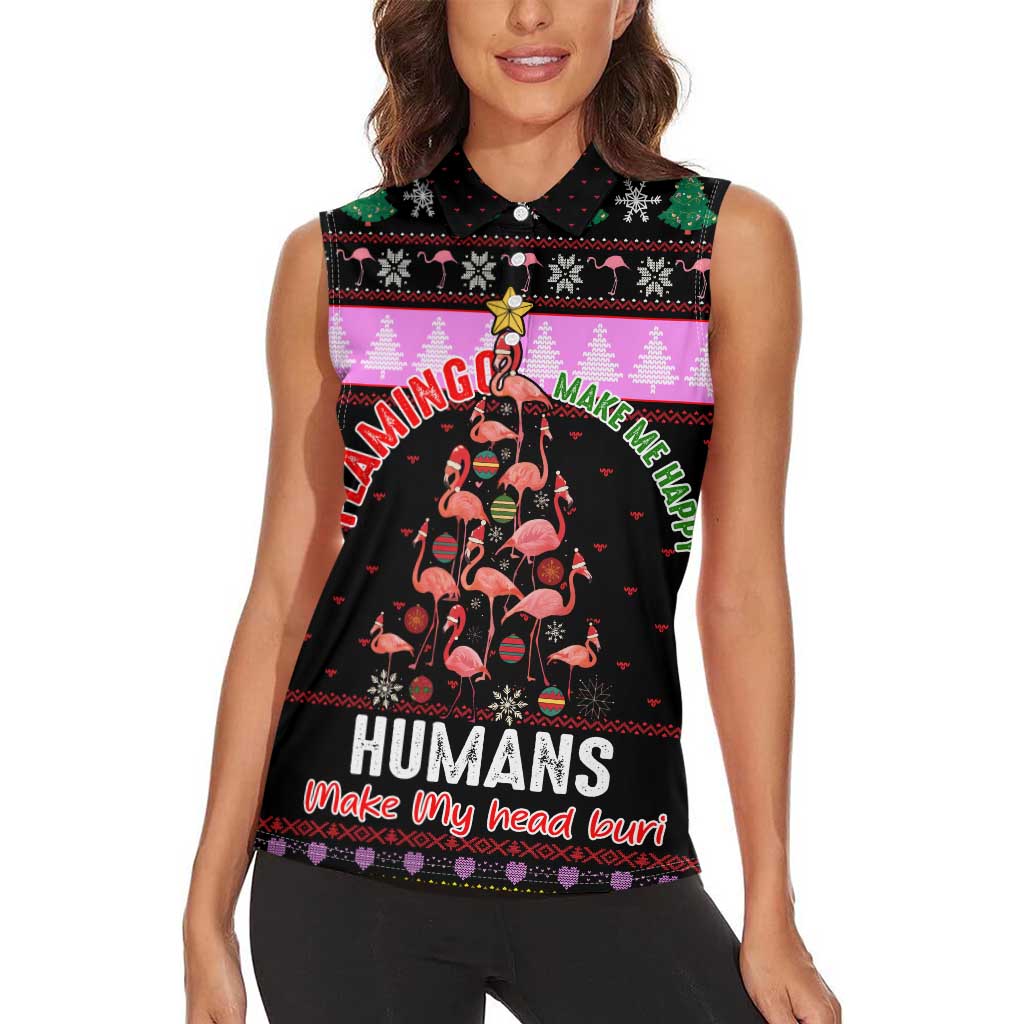 Flamingo Make Me Happy Christmas Women Sleeveless Polo Shirt Funny Xmas Holiday Patterns - Wonder Print Shop