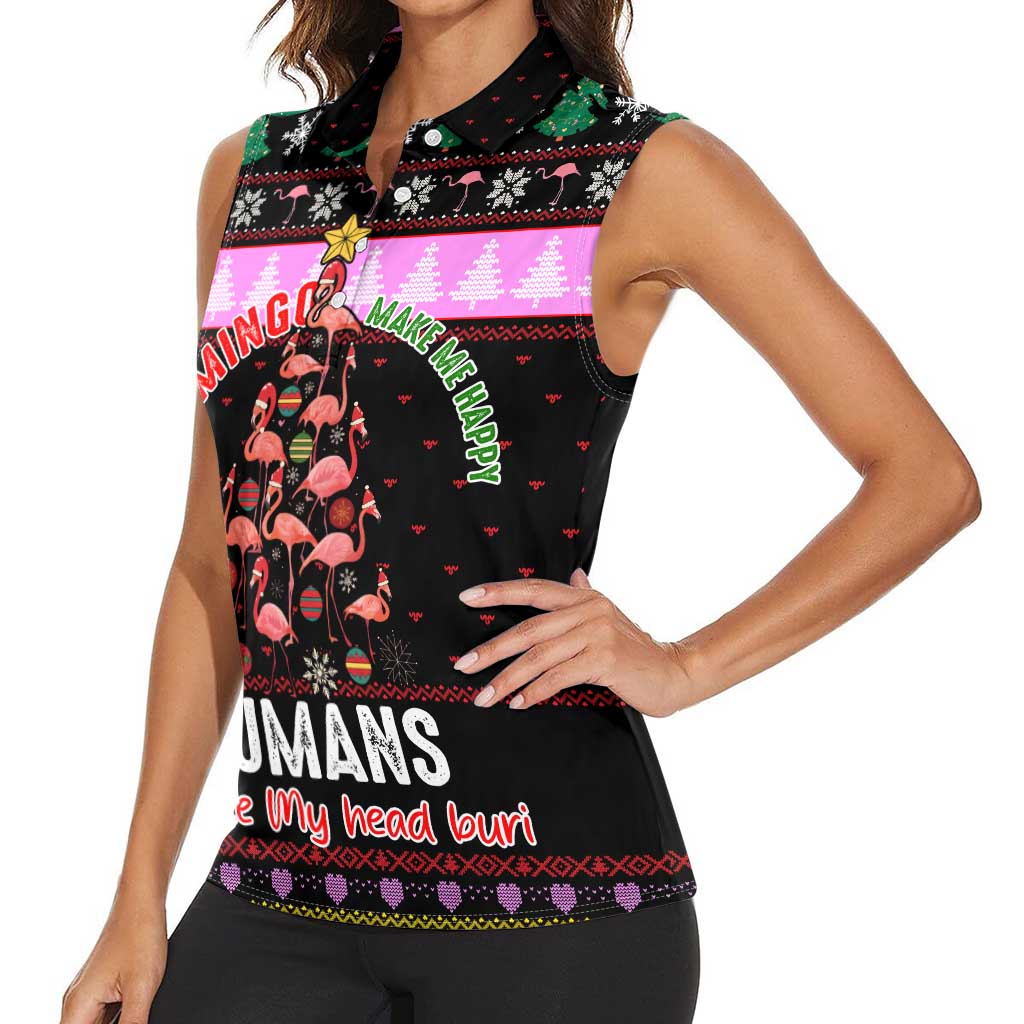 Flamingo Make Me Happy Christmas Women Sleeveless Polo Shirt Funny Xmas Holiday Patterns - Wonder Print Shop
