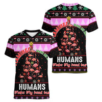 Flamingo Make Me Happy Christmas Women V-Neck T-Shirt Funny Xmas Holiday Patterns - Wonder Print Shop