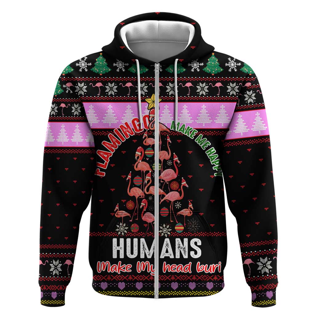 Flamingo Make Me Happy Christmas Zip Hoodie Funny Xmas Holiday Patterns - Wonder Print Shop
