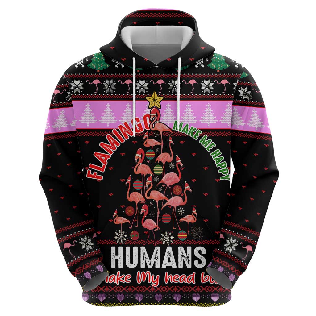 Flamingo Make Me Happy Christmas Zip Hoodie Funny Xmas Holiday Patterns - Wonder Print Shop
