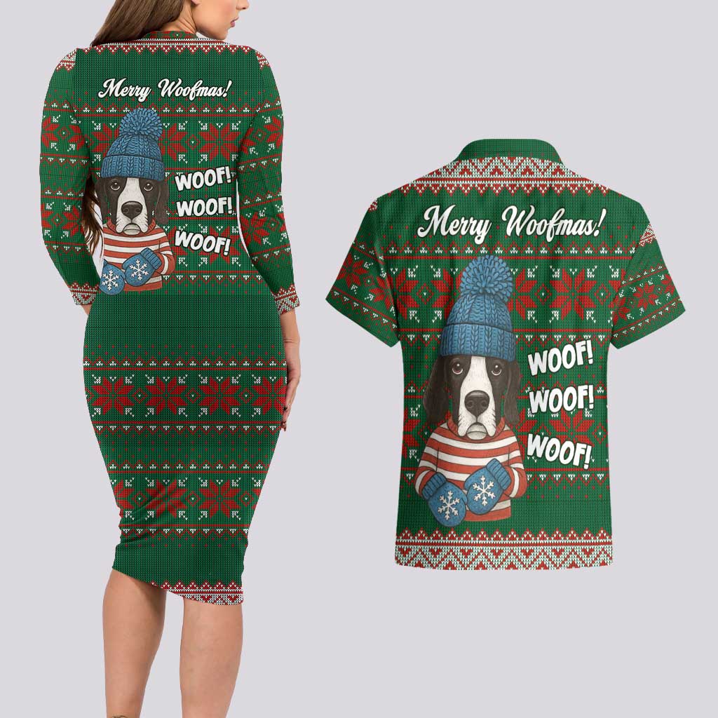 Great Dane Woofmas Christmas Couples Matching Long Sleeve Bodycon Dress and Hawaiian Shirt Funny Xmas Holiday Patterns - Wonder Print Shop