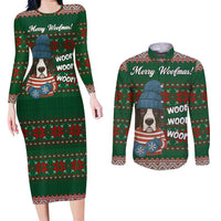Great Dane Woofmas Christmas Couples Matching Long Sleeve Bodycon Dress and Long Sleeve Button Shirt Funny Xmas Holiday Patterns - Wonder Print Shop