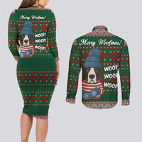 Great Dane Woofmas Christmas Couples Matching Long Sleeve Bodycon Dress and Long Sleeve Button Shirt Funny Xmas Holiday Patterns - Wonder Print Shop