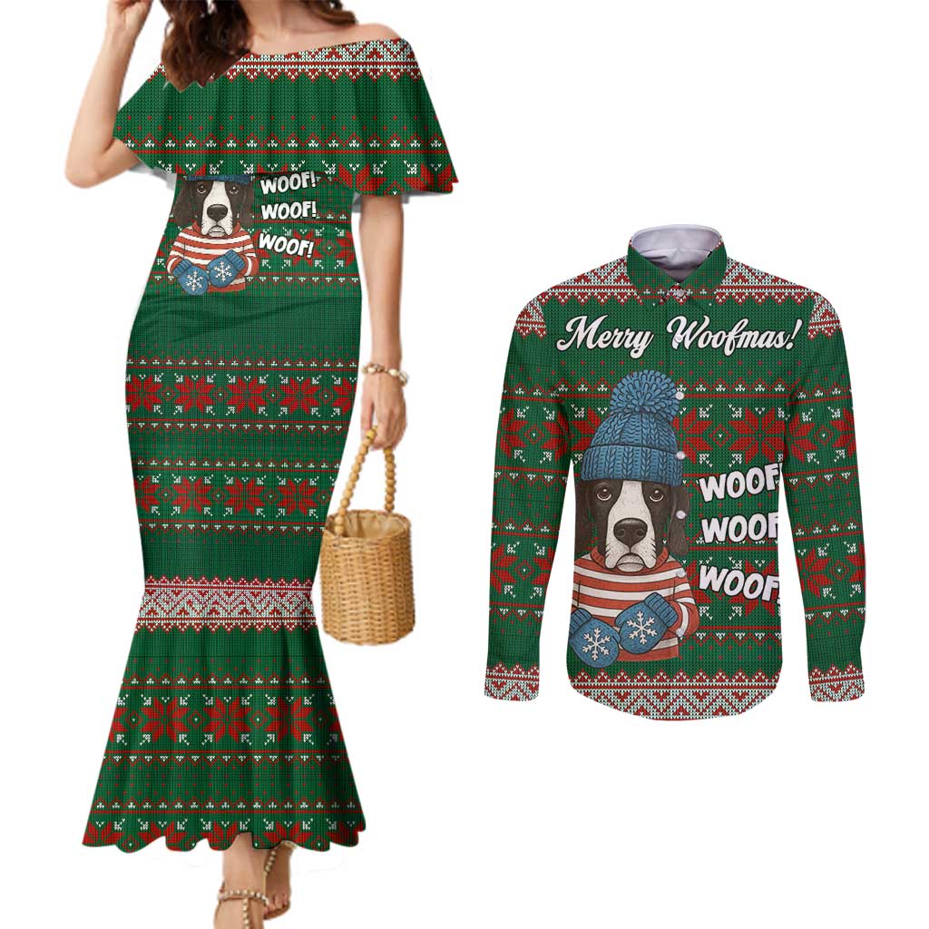 Great Dane Woofmas Christmas Couples Matching Mermaid Dress and Long Sleeve Button Shirt Funny Xmas Holiday Patterns - Wonder Print Shop