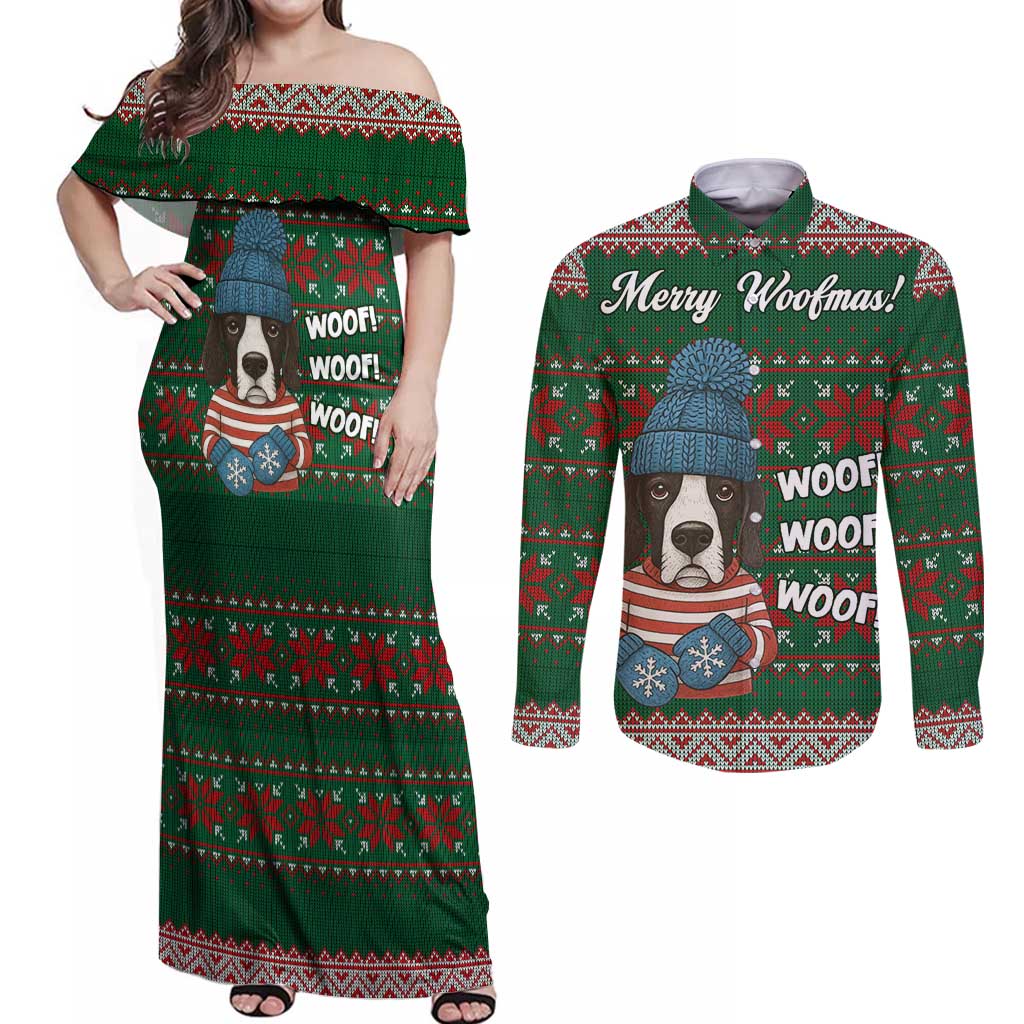 Great Dane Woofmas Christmas Couples Matching Off Shoulder Maxi Dress and Long Sleeve Button Shirt Funny Xmas Holiday Patterns - Wonder Print Shop