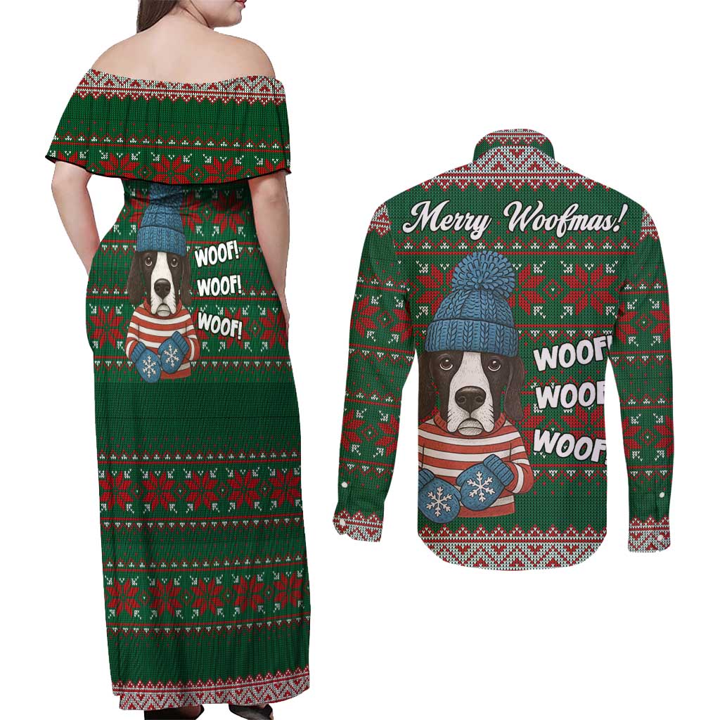 Great Dane Woofmas Christmas Couples Matching Off Shoulder Maxi Dress and Long Sleeve Button Shirt Funny Xmas Holiday Patterns - Wonder Print Shop