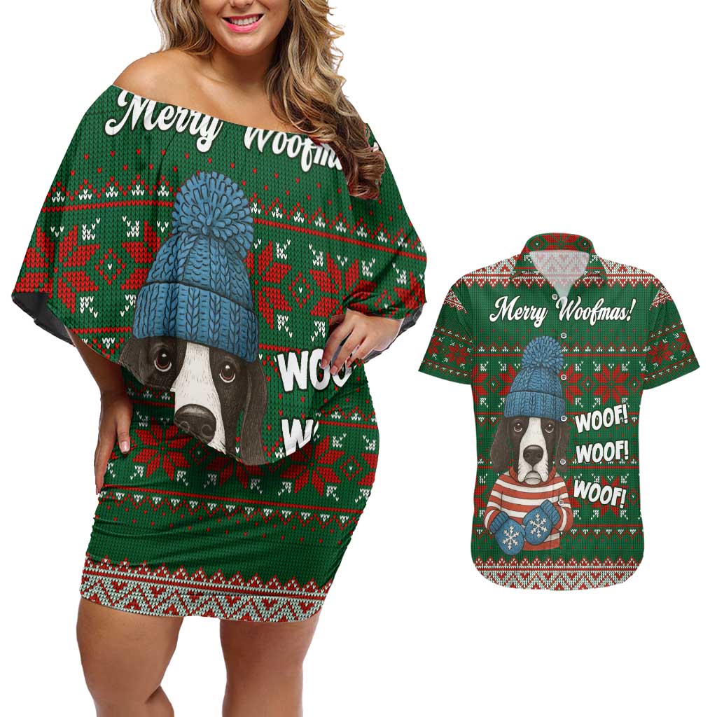 Great Dane Woofmas Christmas Couples Matching Off Shoulder Short Dress and Hawaiian Shirt Funny Xmas Holiday Patterns - Wonder Print Shop