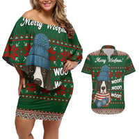 Great Dane Woofmas Christmas Couples Matching Off Shoulder Short Dress and Hawaiian Shirt Funny Xmas Holiday Patterns - Wonder Print Shop
