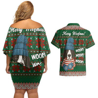 Great Dane Woofmas Christmas Couples Matching Off Shoulder Short Dress and Hawaiian Shirt Funny Xmas Holiday Patterns - Wonder Print Shop