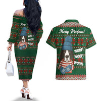 Great Dane Woofmas Christmas Couples Matching Off The Shoulder Long Sleeve Dress and Hawaiian Shirt Funny Xmas Holiday Patterns - Wonder Print Shop