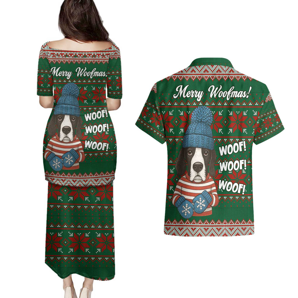 Great Dane Woofmas Christmas Couples Matching Puletasi and Hawaiian Shirt Funny Xmas Holiday Patterns - Wonder Print Shop