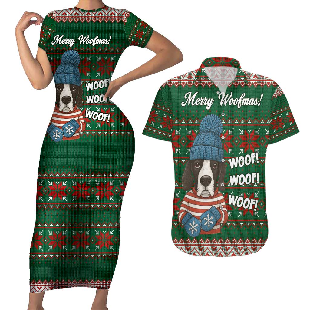 Great Dane Woofmas Christmas Couples Matching Short Sleeve Bodycon Dress and Hawaiian Shirt Funny Xmas Holiday Patterns - Wonder Print Shop