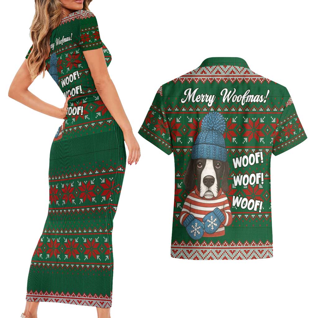 Great Dane Woofmas Christmas Couples Matching Short Sleeve Bodycon Dress and Hawaiian Shirt Funny Xmas Holiday Patterns - Wonder Print Shop