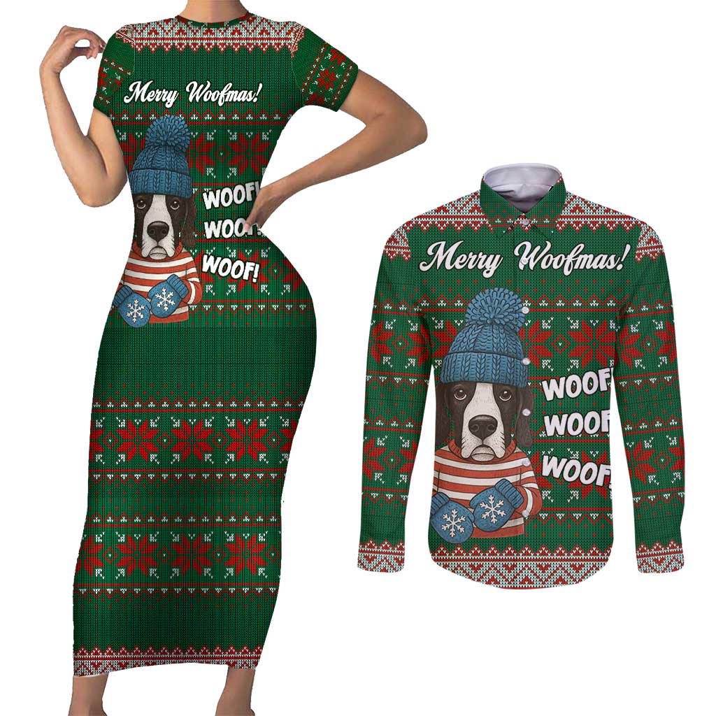 Great Dane Woofmas Christmas Couples Matching Short Sleeve Bodycon Dress and Long Sleeve Button Shirt Funny Xmas Holiday Patterns - Wonder Print Shop