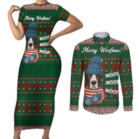 Great Dane Woofmas Christmas Couples Matching Short Sleeve Bodycon Dress and Long Sleeve Button Shirt Funny Xmas Holiday Patterns - Wonder Print Shop