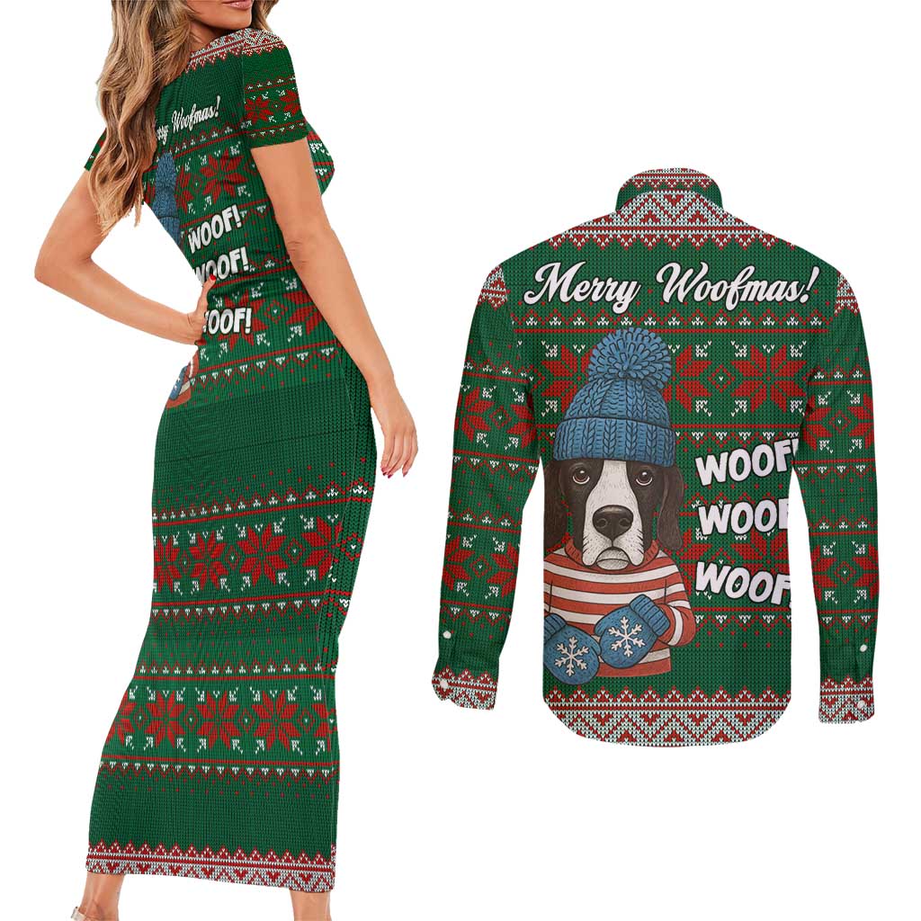 Great Dane Woofmas Christmas Couples Matching Short Sleeve Bodycon Dress and Long Sleeve Button Shirt Funny Xmas Holiday Patterns - Wonder Print Shop