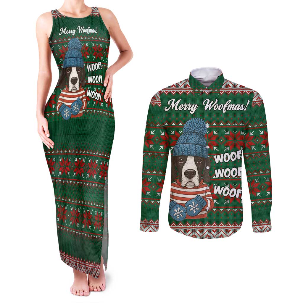 Great Dane Woofmas Christmas Couples Matching Tank Maxi Dress and Long Sleeve Button Shirt Funny Xmas Holiday Patterns - Wonder Print Shop