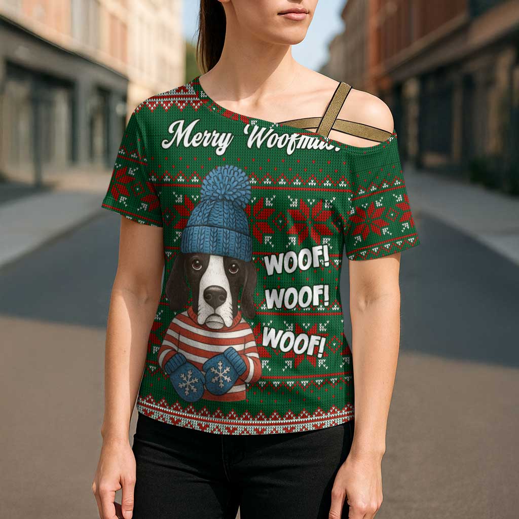 Great Dane Woofmas Christmas Cross Shoulder Shirt Funny Xmas Holiday Patterns - Wonder Print Shop