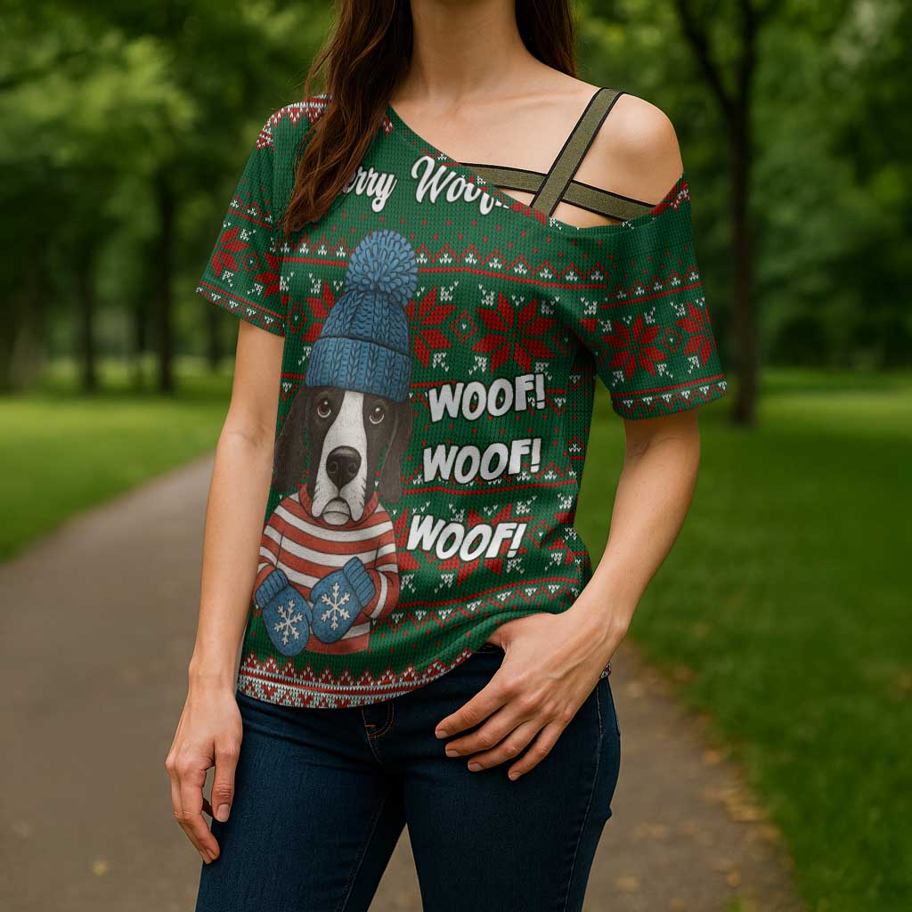 Great Dane Woofmas Christmas Cross Shoulder Shirt Funny Xmas Holiday Patterns - Wonder Print Shop