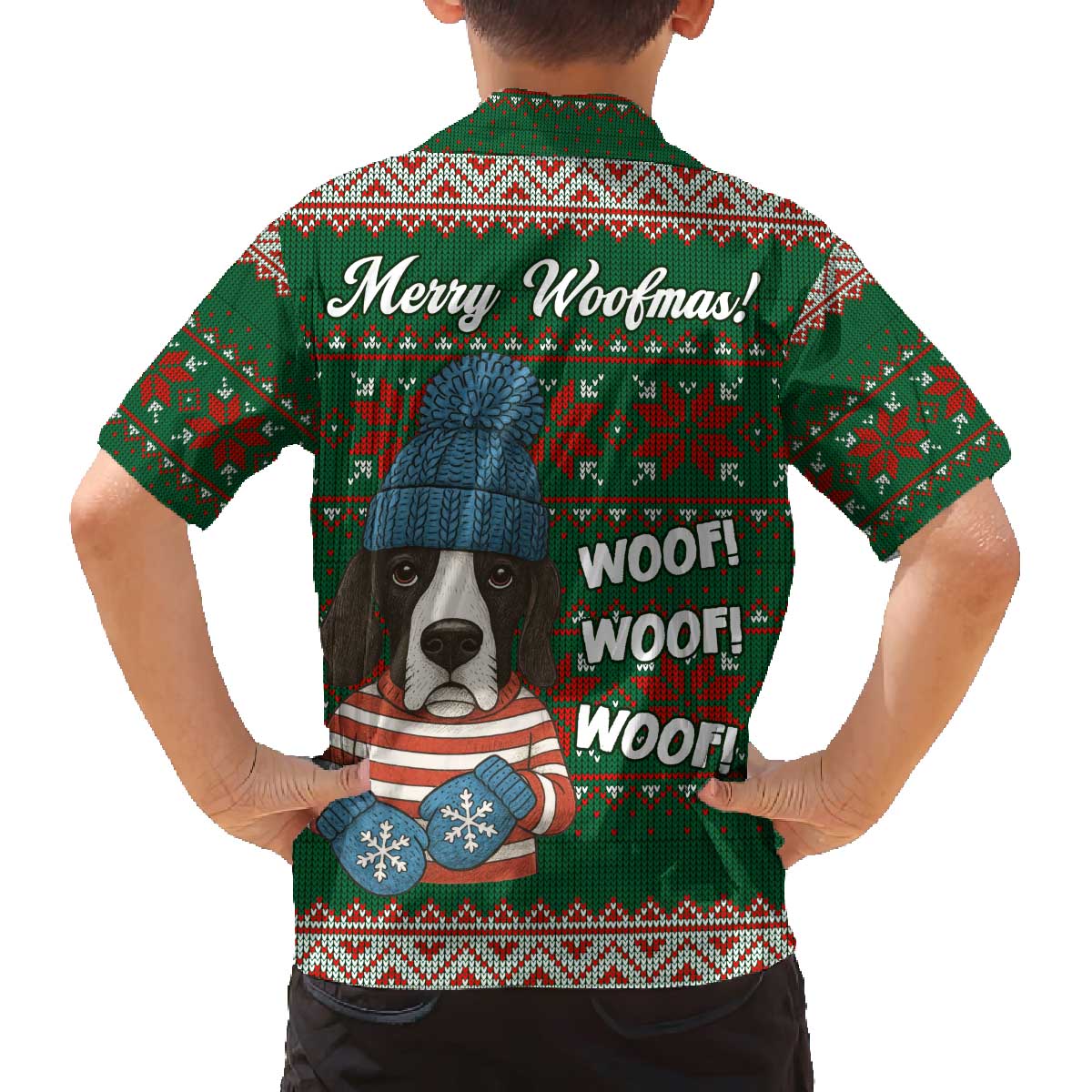 Great Dane Woofmas Christmas Family Matching Off The Shoulder Long Sleeve Dress and Hawaiian Shirt Funny Xmas Holiday Patterns - Wonder Print Shop