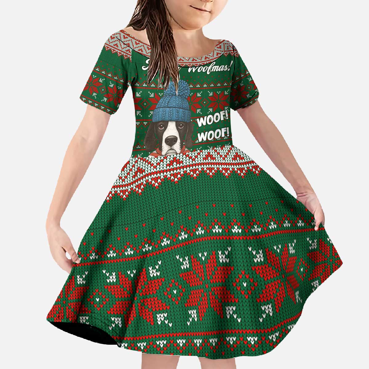 Great Dane Woofmas Christmas Family Matching Off The Shoulder Long Sleeve Dress and Hawaiian Shirt Funny Xmas Holiday Patterns - Wonder Print Shop