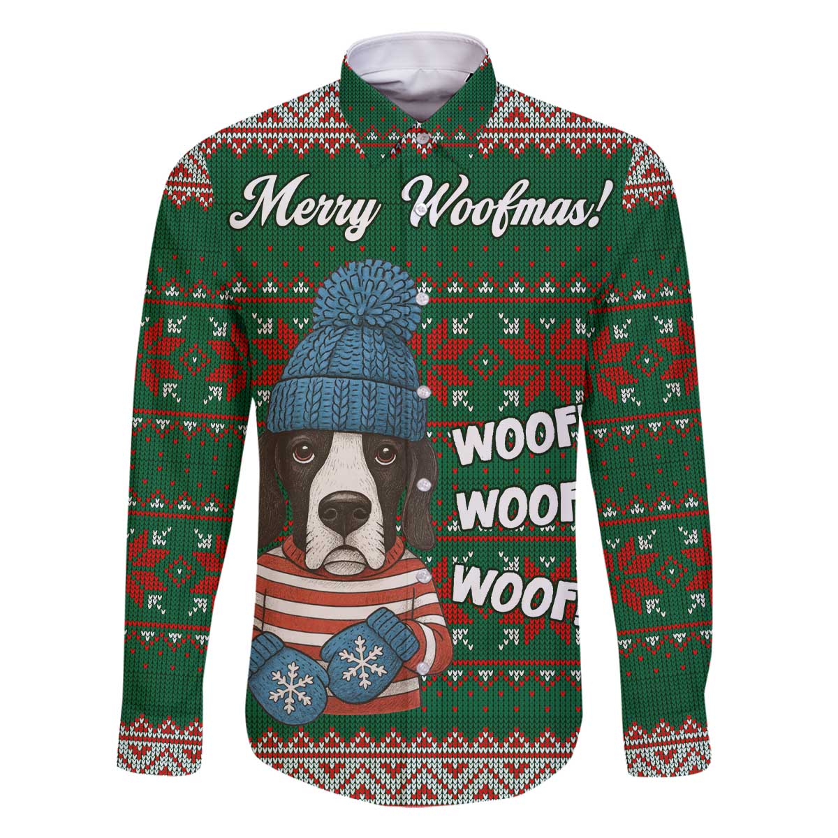 Great Dane Woofmas Christmas Family Matching Off The Shoulder Long Sleeve Dress and Hawaiian Shirt Funny Xmas Holiday Patterns - Wonder Print Shop