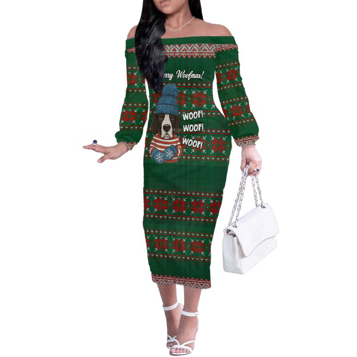 Great Dane Woofmas Christmas Family Matching Off The Shoulder Long Sleeve Dress and Hawaiian Shirt Funny Xmas Holiday Patterns - Wonder Print Shop