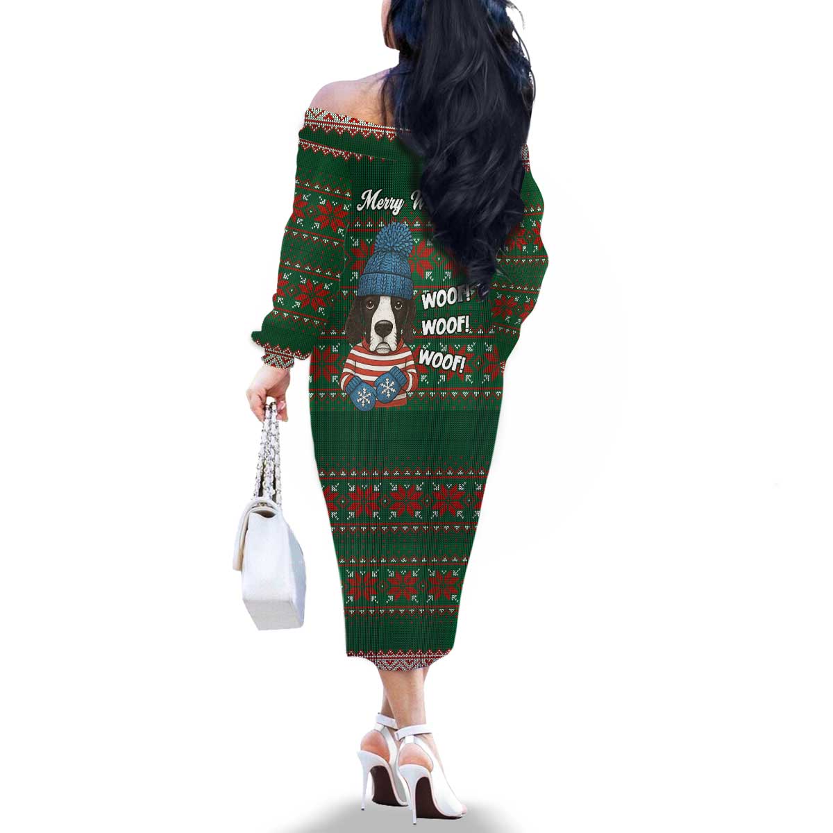 Great Dane Woofmas Christmas Family Matching Off The Shoulder Long Sleeve Dress and Hawaiian Shirt Funny Xmas Holiday Patterns - Wonder Print Shop