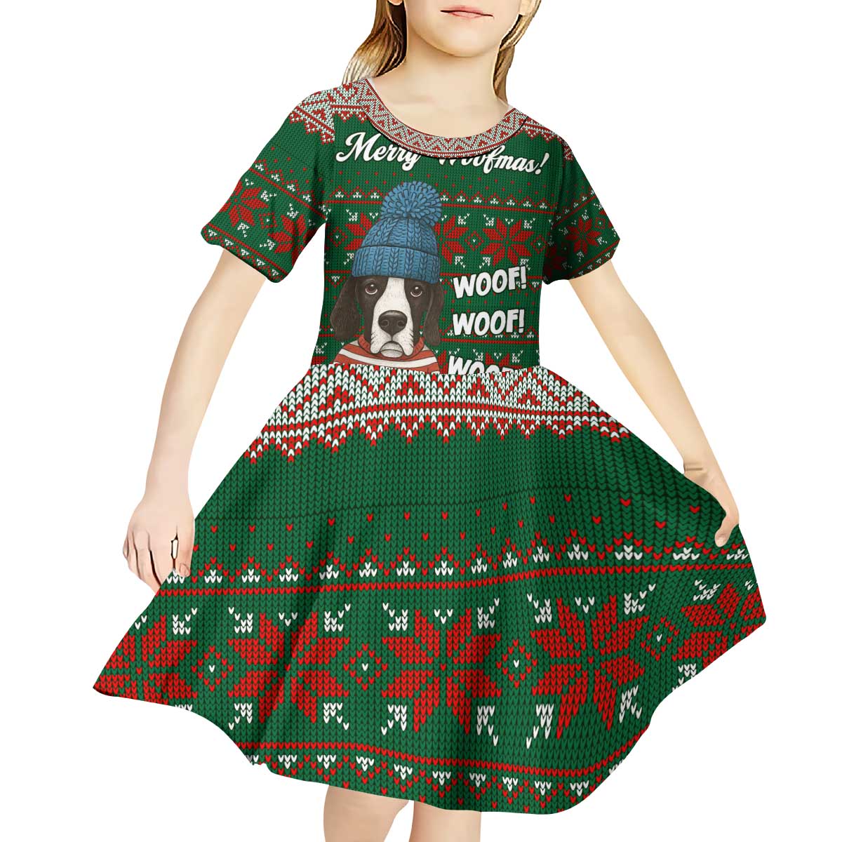 Great Dane Woofmas Christmas Kid Short Sleeve Dress Funny Xmas Holiday Patterns - Wonder Print Shop