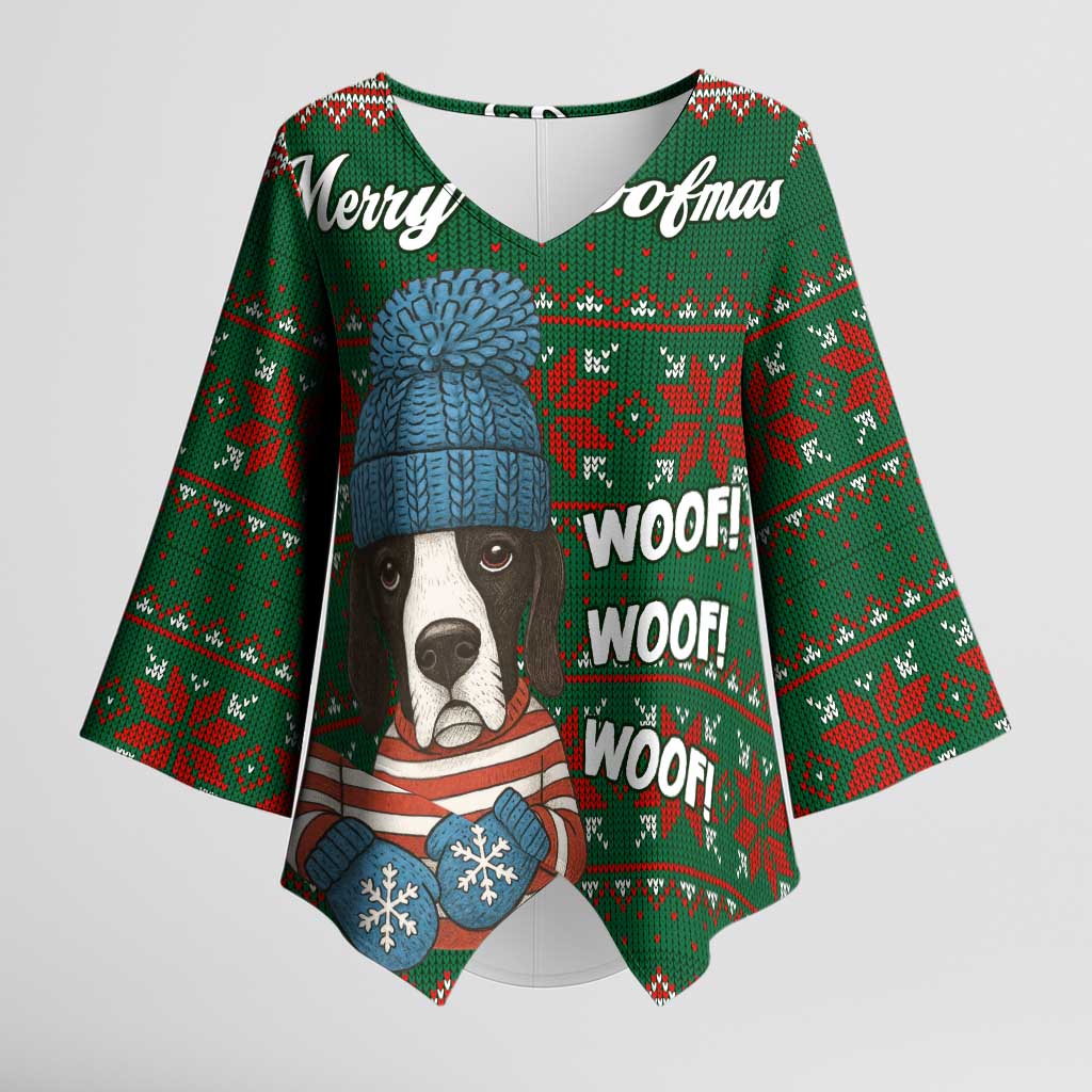 Great Dane Woofmas Christmas Kimono Sleeve Blouse Funny Xmas Holiday Patterns - Wonder Print Shop