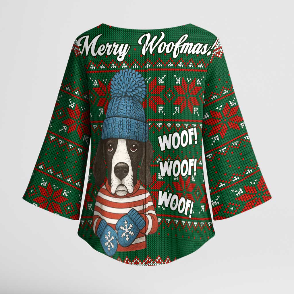 Great Dane Woofmas Christmas Kimono Sleeve Blouse Funny Xmas Holiday Patterns - Wonder Print Shop
