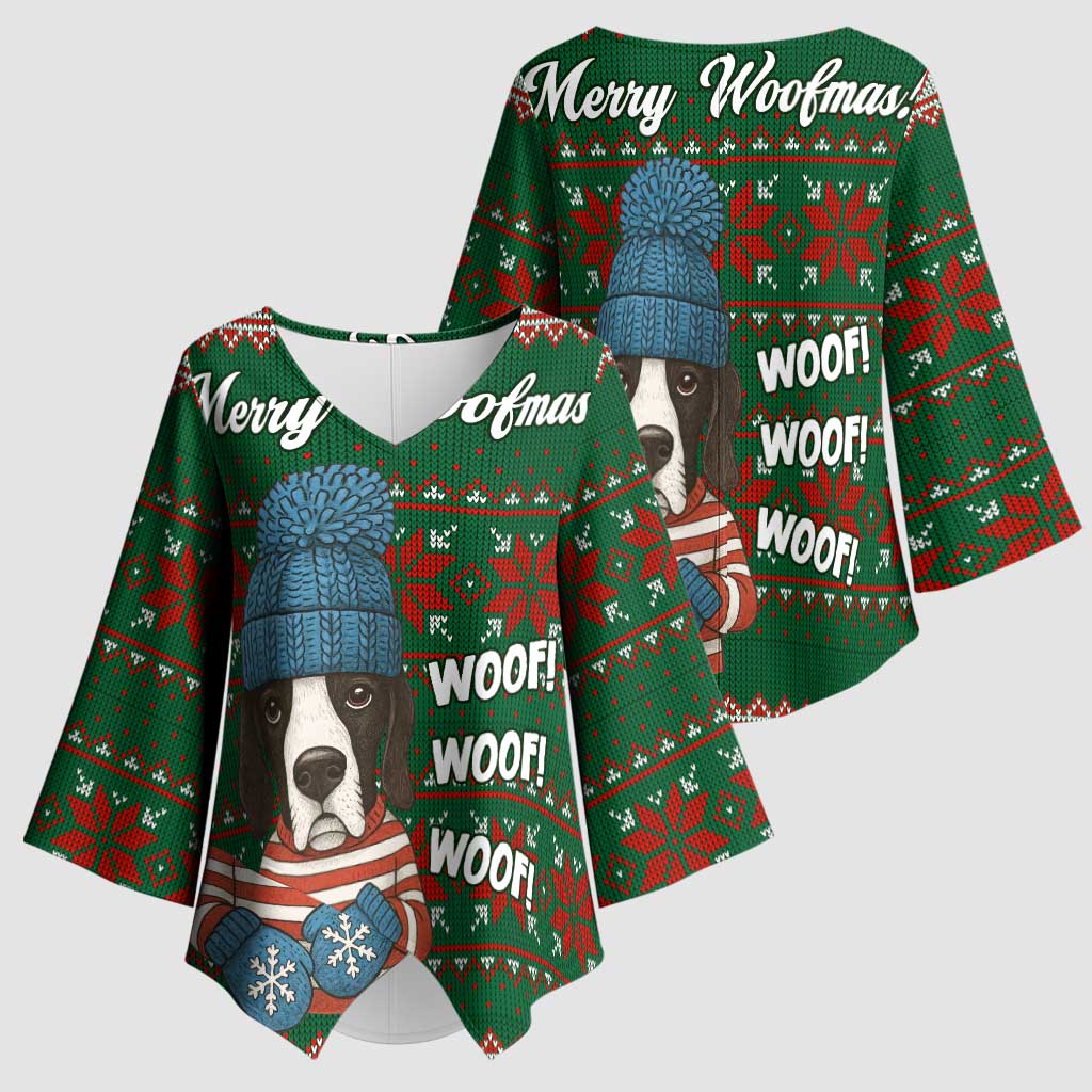 Great Dane Woofmas Christmas Kimono Sleeve Blouse Funny Xmas Holiday Patterns - Wonder Print Shop