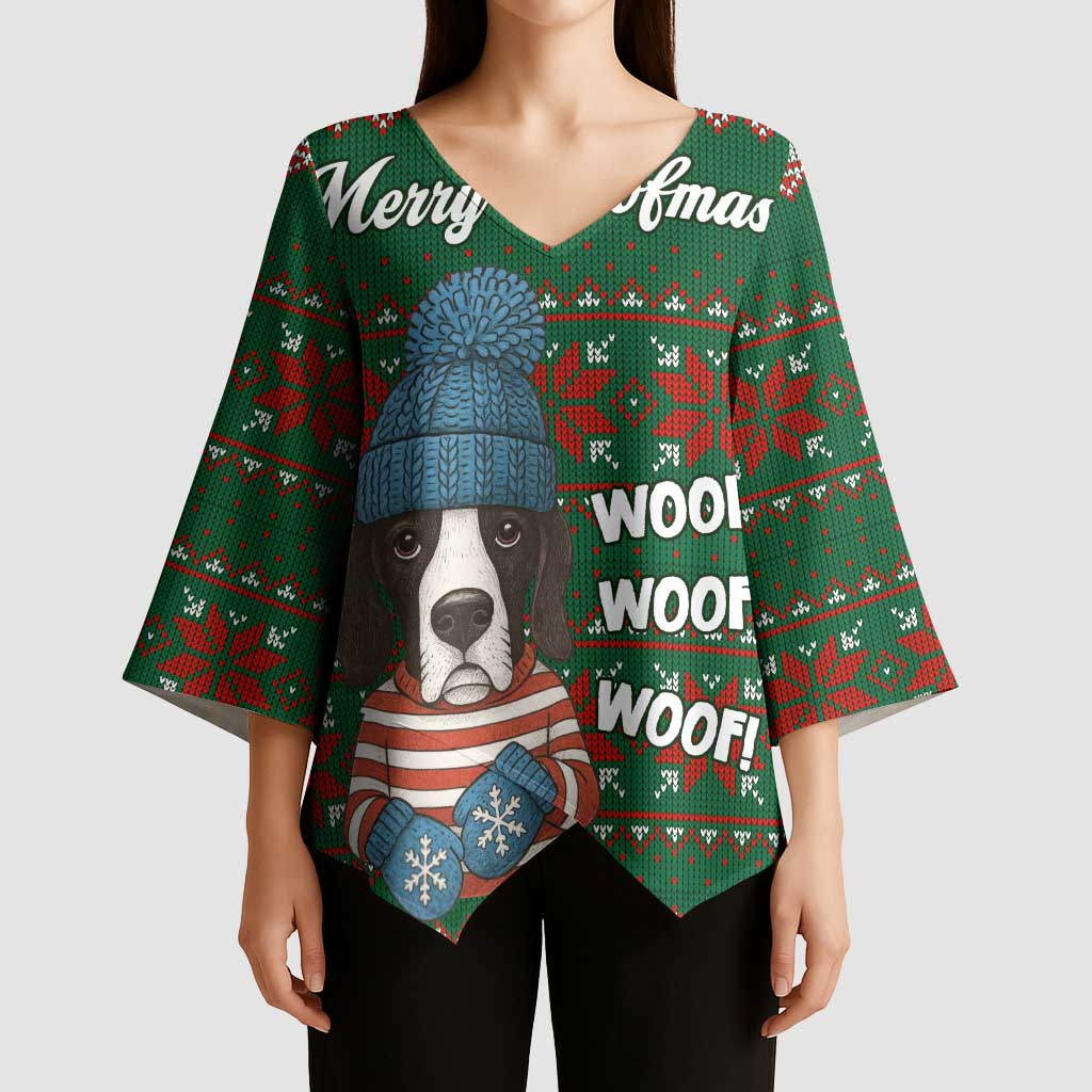 Great Dane Woofmas Christmas Kimono Sleeve Blouse Funny Xmas Holiday Patterns - Wonder Print Shop