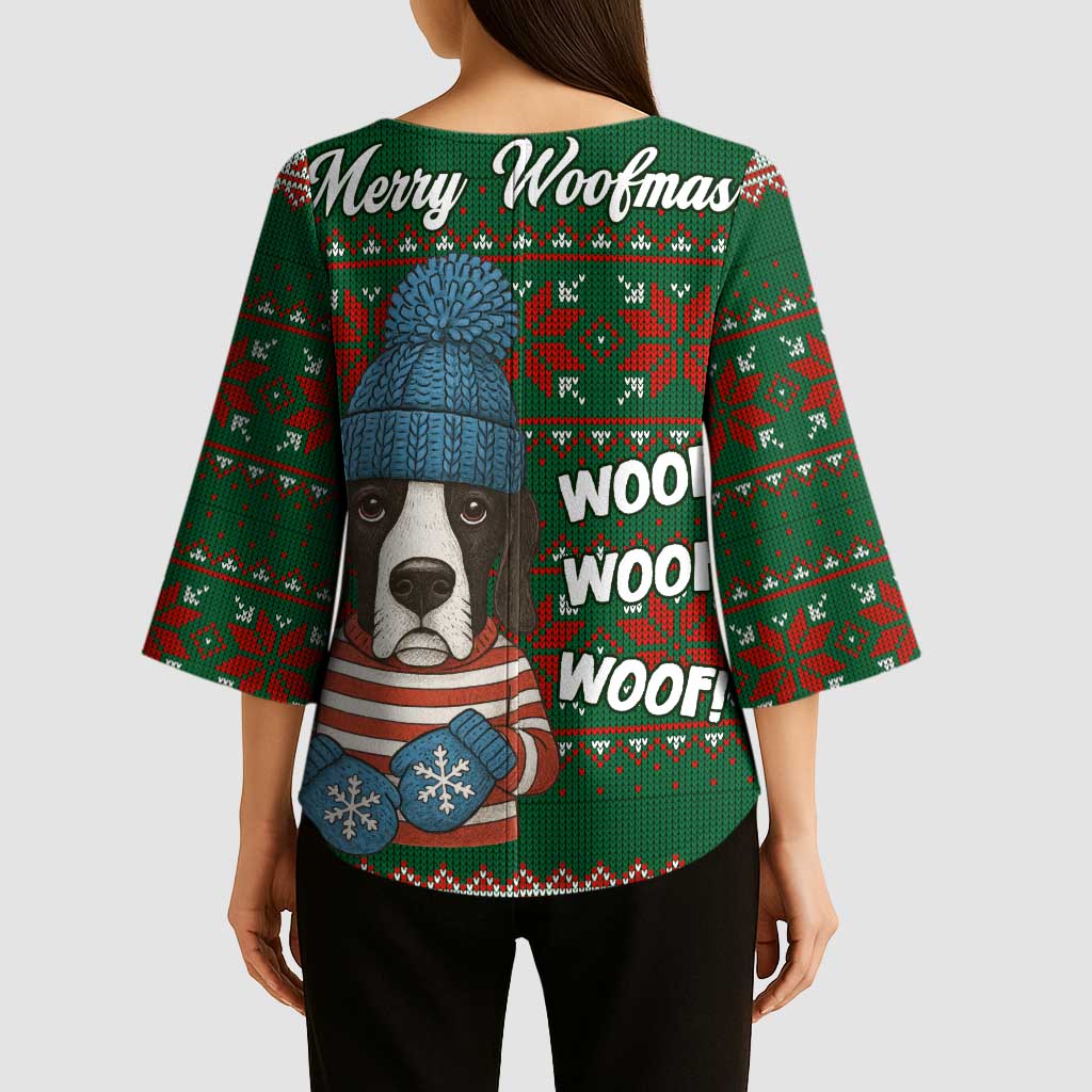 Great Dane Woofmas Christmas Kimono Sleeve Blouse Funny Xmas Holiday Patterns - Wonder Print Shop