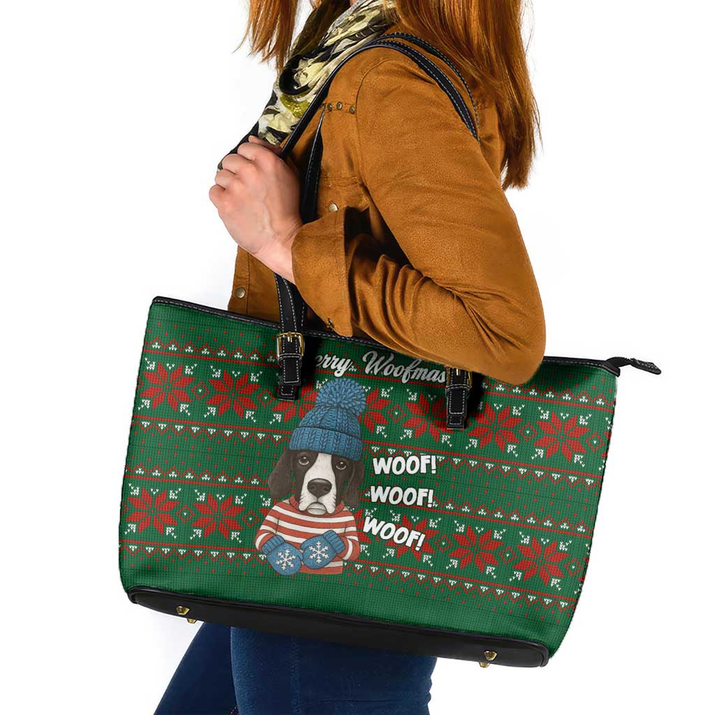 Great Dane Woofmas Christmas Leather Tote Bag Funny Xmas Holiday Patterns - Wonder Print Shop