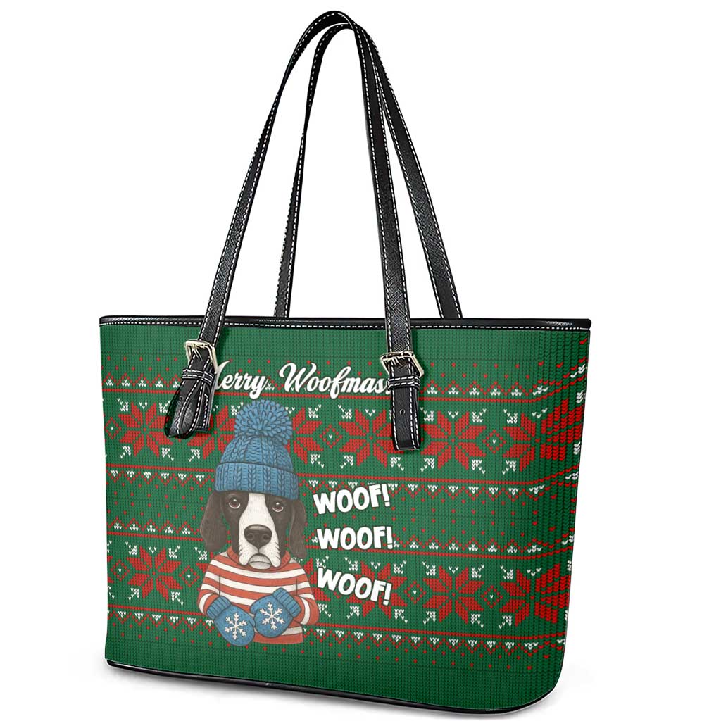 Great Dane Woofmas Christmas Leather Tote Bag Funny Xmas Holiday Patterns - Wonder Print Shop