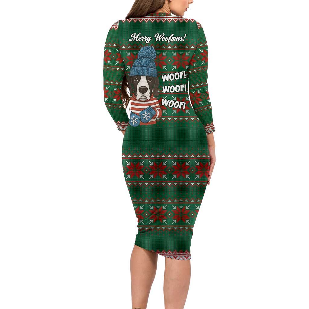 Great Dane Woofmas Christmas Long Sleeve Bodycon Dress Funny Xmas Holiday Patterns - Wonder Print Shop
