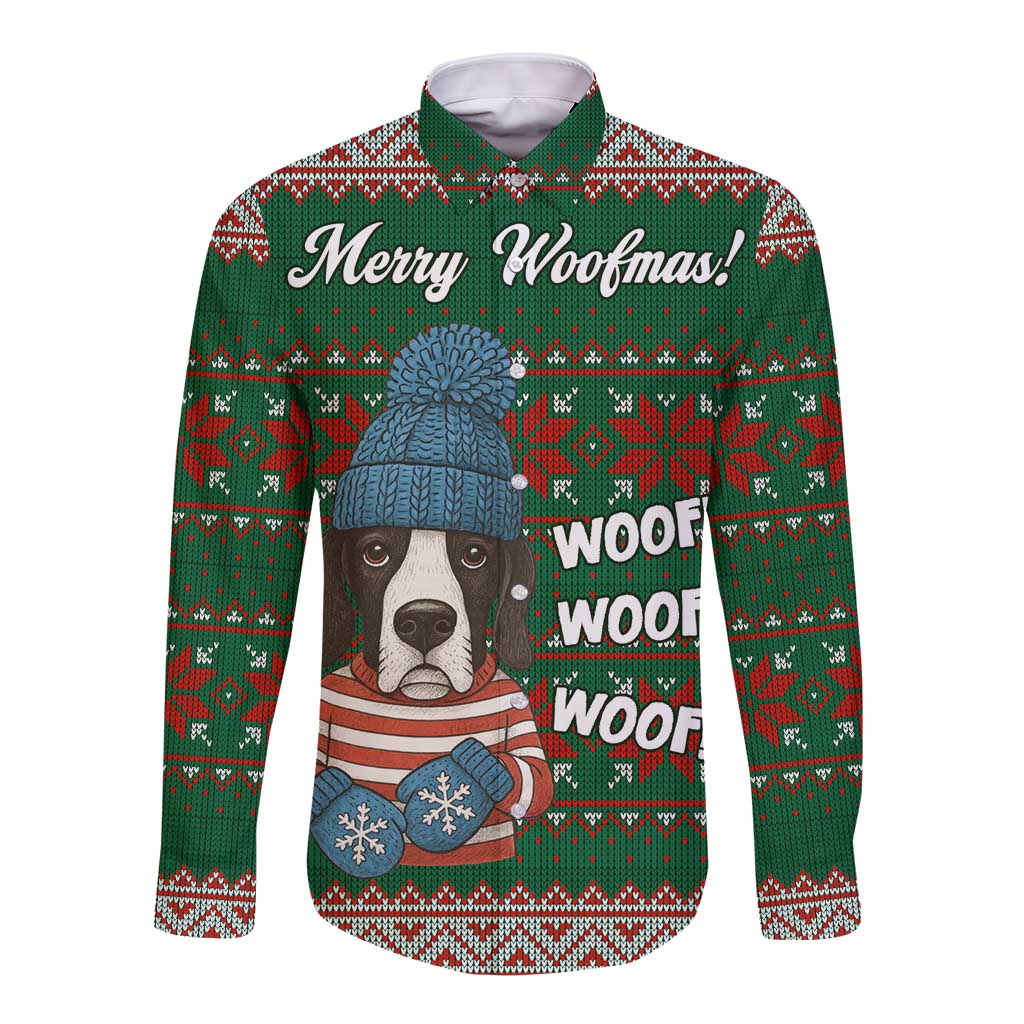 Great Dane Woofmas Christmas Long Sleeve Button Shirt Funny Xmas Holiday Patterns - Wonder Print Shop