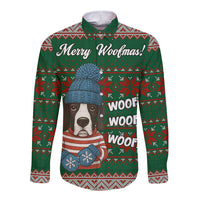Great Dane Woofmas Christmas Long Sleeve Button Shirt Funny Xmas Holiday Patterns - Wonder Print Shop