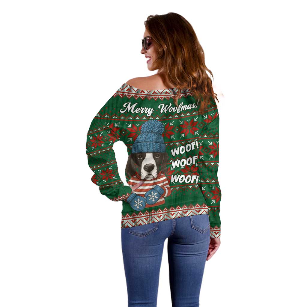 Great Dane Woofmas Christmas Off Shoulder Sweater Funny Xmas Holiday Patterns - Wonder Print Shop