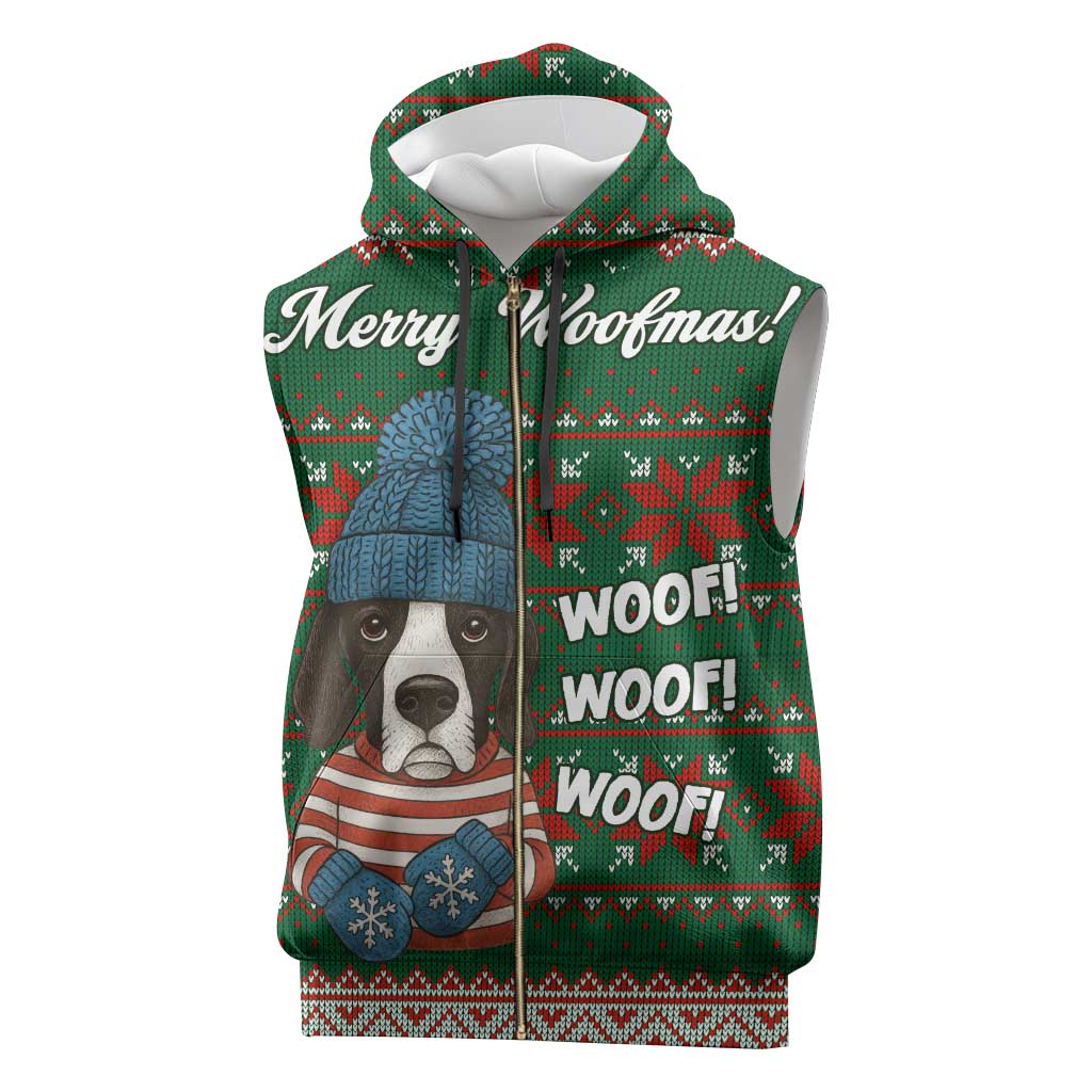 Great Dane Woofmas Christmas Sleeveless Zip Hoodie Funny Xmas Holiday Patterns - Wonder Print Shop