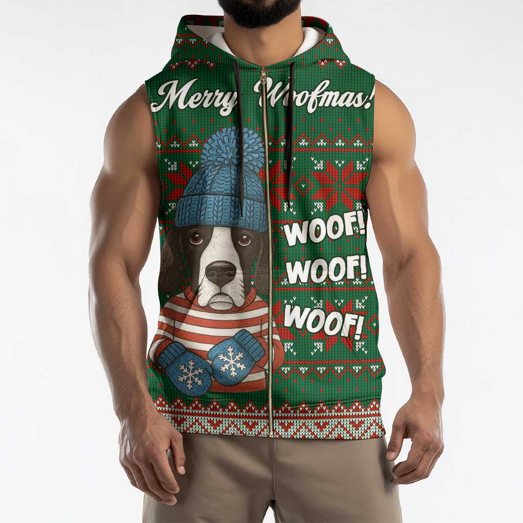 Great Dane Woofmas Christmas Sleeveless Zip Hoodie Funny Xmas Holiday Patterns - Wonder Print Shop